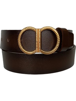 GoDeri  Deri, Gold Tokalı Koyu Kahverengi Kadın Kemeri 4 cm