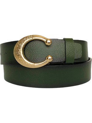 GoDeri  Deri, Gold Tokalı Yeşil Kadın Kot Kemeri 4 cm