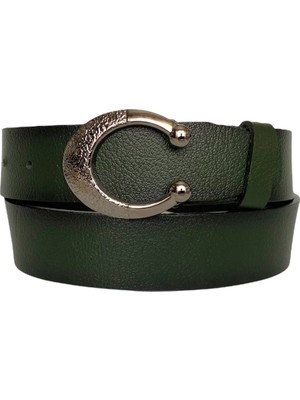 GoDeri Deri, Gümüş Tokalı Yeşil Kadın Kot Kemeri 4 cm