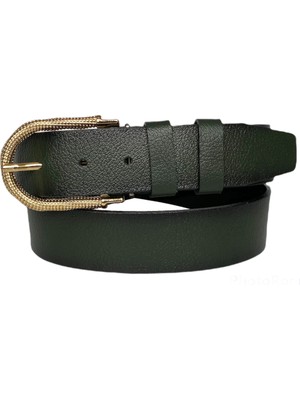 GoDeri  Deri, Gold Tokalı Yeşil Kadın Kot Kemeri 4 cm