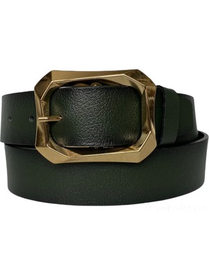 GoDeri  Deri, Gold Tokalı Yeşil Kadın Kot Kemeri 4 cm