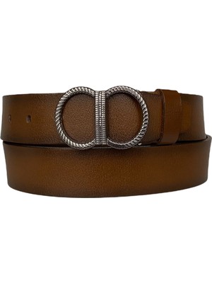 GoDeri  Deri, Mat Gümüş Tokalı Kahverengi Kadın Kemeri 4 cm