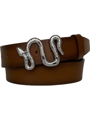 GoDeri  Deri, Gümüş Yılan Tokalı Tosado Kadın Kemeri 4 cm