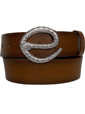 GoDeri  Deri, Gümüş Yılan Tokalı Tosado Kadın Kemeri 4 cm