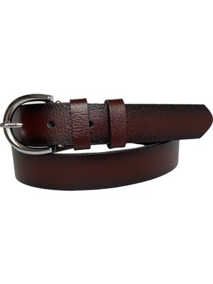 GoDeri  Deri Gümüş Tokalı Bordo Kadın Kemeri, 3cm