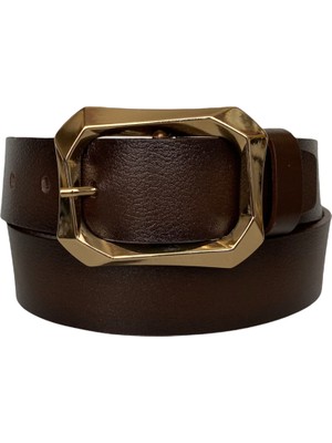 GoDeri  Deri, Gold Tokalı Koyu Kahverengi Kadın Kemeri 4 cm