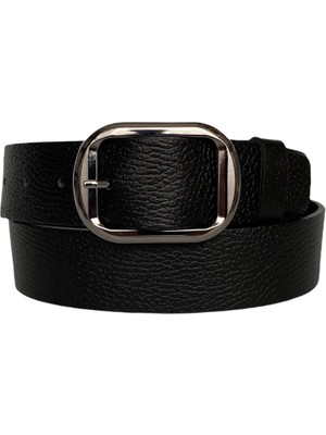 GoDeri  Deri, Siyah Nikel Tokalı Siyah Kadın Kot Kemeri 4 cm