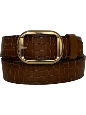 GoDeri , Gold Tokalı Kahverengi Kadın Kot Kemeri 4 cm