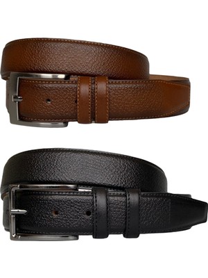 GoDeri  Hakiki Deri 2'li Set 3,5 cm Kumaş Pantolon Kemeri; Siyah, Kahverengi