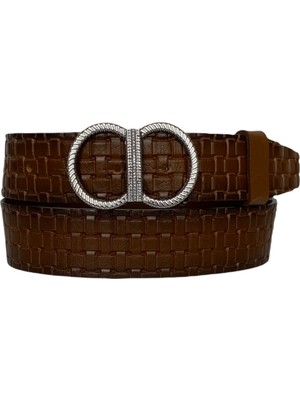 GoDeri  Hakiki Deri, Gümüş Tokalı Kahverengi Kadın Kot Kemeri 4 cm