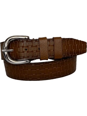 GoDeri  Hakiki Deri, Gümüş Tokalı Kahverengi Kadın Kot Kemeri 4 cm