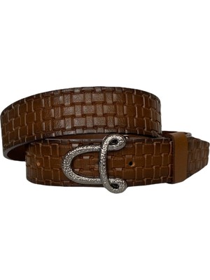 GoDeri , Siyah Nikel Tokalı Kahverengi Kadın Kot Kemeri 4 cm