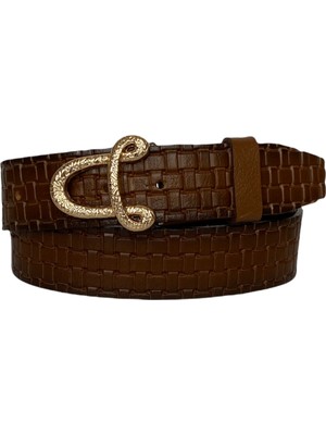 GoDeri , Gold Tokalı Kahverengi Kadın Kot Kemeri 4 cm