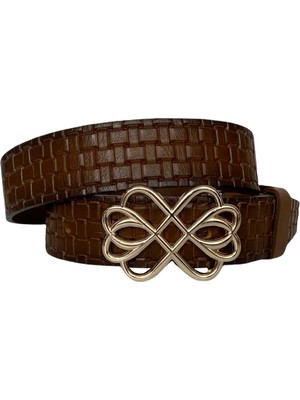 GoDeri Deri Gold Tokalı Kahverengi Kadın Kot Kemeri 4 cm