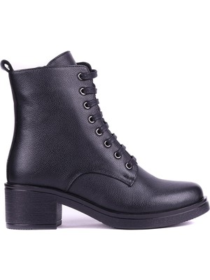 Shoetyle - Hakiki Deri Siyah Renk Topuklu Kadın Bot - 25103854