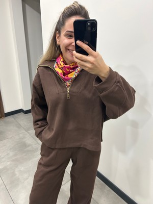 Elif Tarakçı Butik Kahverengi Fitilli Takım