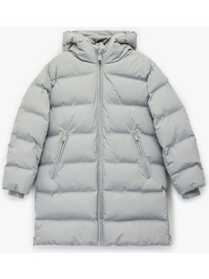 Koton Uzun Kollu Fermuarlı Oversize Kapşonlu Uzun Şişme Mont