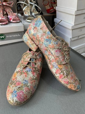 Bitangosu “çiçekli Adımlar” Metalik Dokulu Kadın Tango, Salsa,bacata, Swıng Cazz Pratik Ayakkabısı