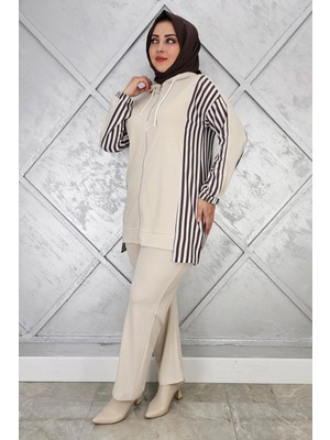 Pys Giyim Kadın Çizgili Kombin Detaylı Tesettür Takım