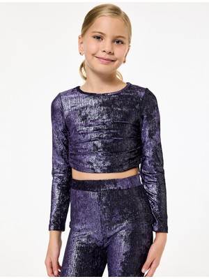 Koton Büzgü Detaylı Uzun Kollu Bisiklet Yaka Parlak Crop Yılbaşı Bluz