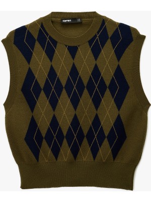 Koton Bisiklet Yaka Baklava Desenli Triko Süveter