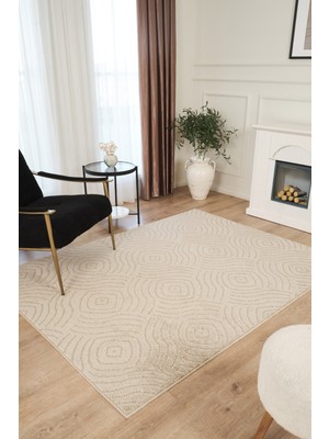 Konfor Halı Bej Yumuşak Dokulu Uzun Ömürlü Lateks Kaymaz Taban Salon Oturma Odası Mutfak Koridor Halı Rivon RN06