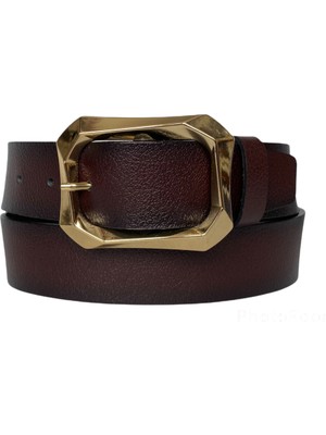 GoDeri Deri, Gold Tokalı Bordo Kadın Kot Kemeri 4 cm