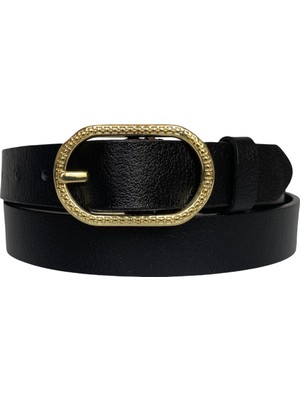 GoDeri Deri Gold Tokalı Siyah Ince Kadın Kemeri 3 cm