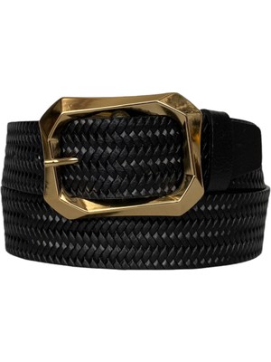 GoDeri Deri Gold Tokalı Siyah Kadın Kot Kemeri 4 cm