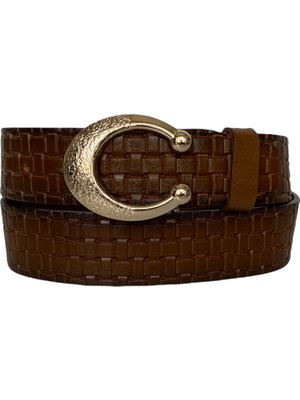 GoDeri Deri Gold Tokalı Kahverengi Kadın Kot Kemeri 4 cm