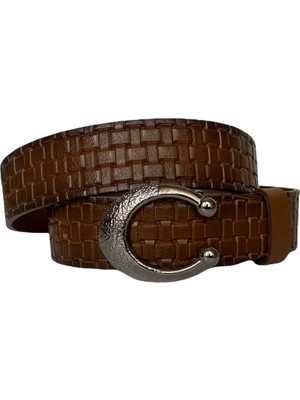 GoDeri Deri Siyah Nikel Tokalı Kahverengi Kadın Kot Kemeri 4 cm