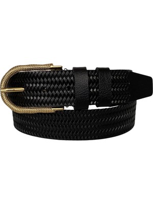 GoDeri Deri Gold Tokalı Siyah Kadın Kot Kemeri 4 cm