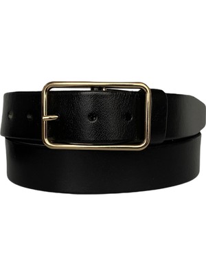 GoDeri  Deri Gold Dikdörtgen Tokalı Kadın Kemeri 4 cm