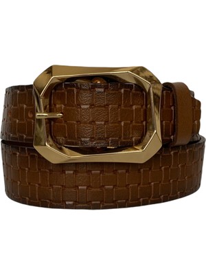 GoDeri Deri Gold Tokalı Kahverengi Kadın Kot Kemeri 4 cm