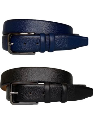 GoDeri  Hakiki Deri 2'li Set 3,5 cm Kumaş Pantolon Kemeri; Siyah, Lacivert