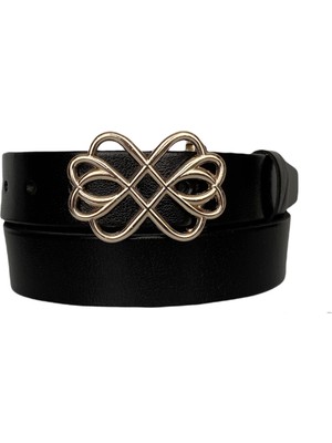 GoDeri  Deri, Gold Tokalı Siyah Kadın Kemeri 4 cm