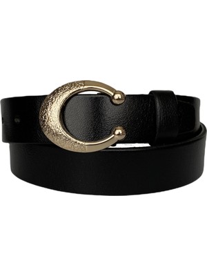 GoDeri  Deri, Gold Tokalı Siyah Kadın Kemeri 4 cm