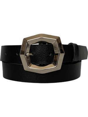 GoDeri  Deri Siyah Kadın Kemeri, 3cm