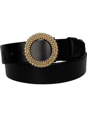 GoDeri Deri, Gold Tokalı Siyah Kadın Kemeri 4 cm