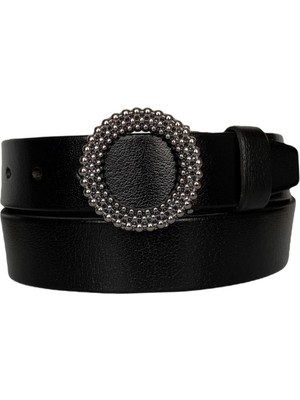 GoDeri  Deri, Siyah Nikel Tokalı Siyah Kadın Kemeri 4 cm