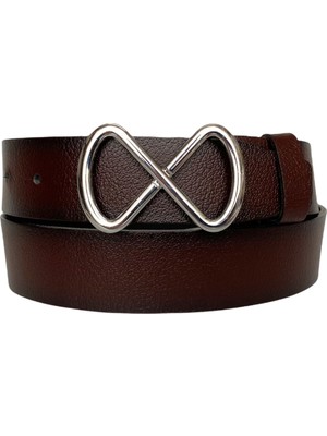 GoDeri  Deri, Gümüş Tokalı Bordo Kadın Kot Kemeri 4 cm