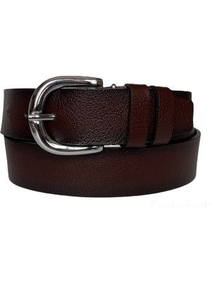 GoDeri  Deri, Gümüş Tokalı Bordo Kadın Kot Kemeri 4 cm