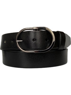 GoDeri  Deri Siyah Nikel Tokalı Kadın Kemeri 4 cm