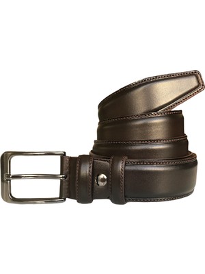 GoDeri Deri Kenarları Dikişli Kahverengi Klasik Kumaş Pantolon Kemeri 3,5 cm