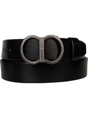 GoDeri  Deri Siyah Nikel Tokalı Kadın Kemeri 4 cm