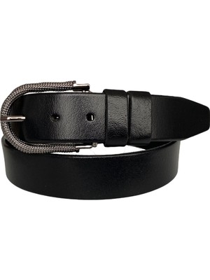 GoDeri  Deri Siyah Nikel Tokalı Kadın Kemeri 4 cm