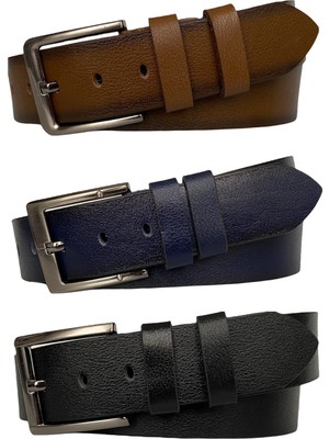 GoDeri   Hakiki Deri , 3'lü Set Siyah, Lacivert, Taba Kot Spor Kemer, 4.5 cm