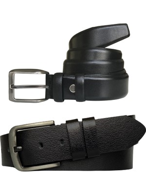 GoDeri  Deri 2'li Siyah Set  45 cm Kot Spor Kemer & 35 cm Kumaş Pantolon Kemeri
