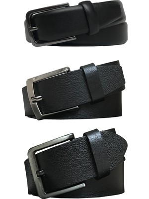 GoDeri  Mükemmel 3'lü Siyah Set Bütün Pantolonlarla Uyumlu Kemerler 