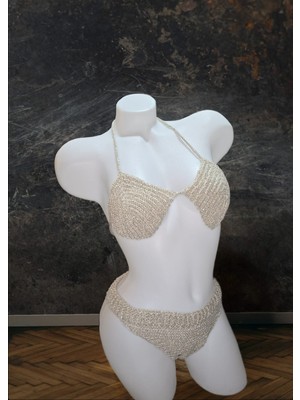Parıltılı El Örgüsü Bamboo Bralet & Külot Takım – El Yapımı Özel Tasarım